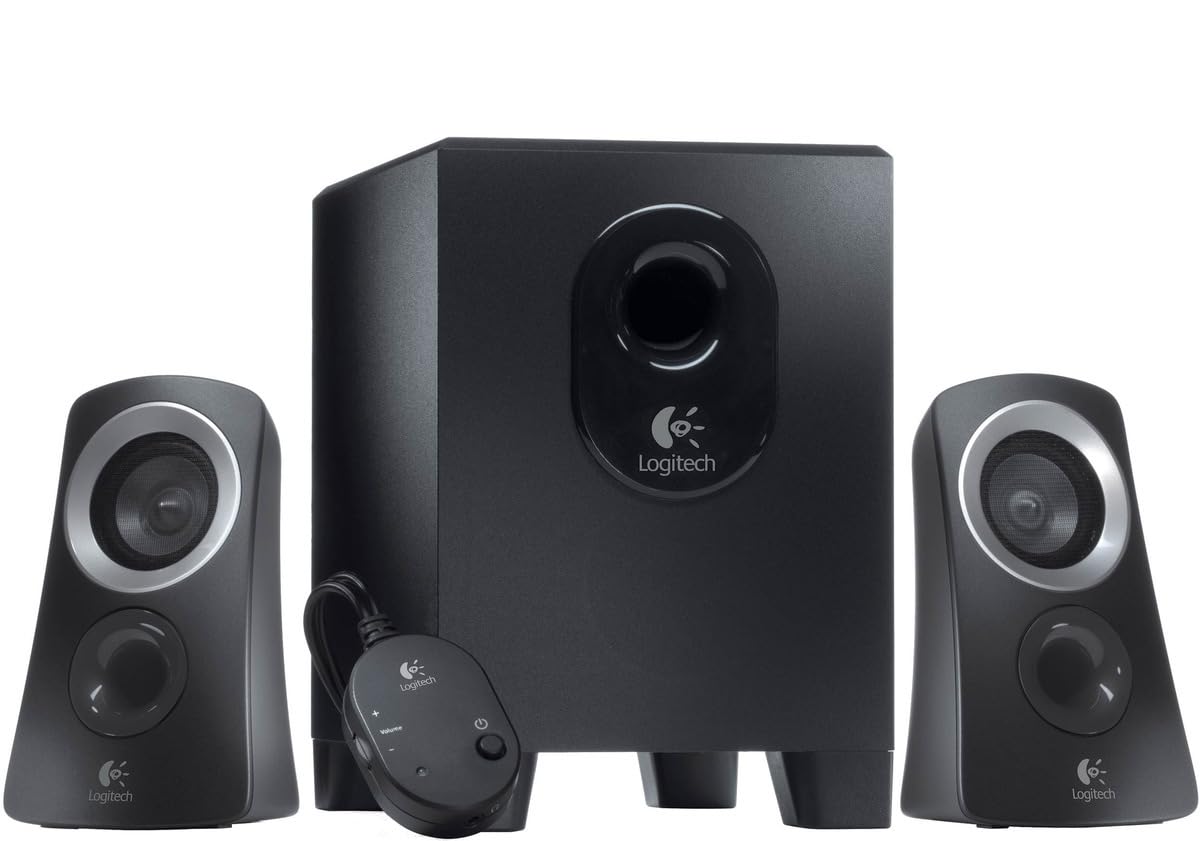 Logitech Z313 2.1 Lautsprecher-System mit Subwoofer, 50 Watt Spitzenleistung, 3.5 mm Eingang, Kopfhörerbuchse, Bedienelemente am Steuergerät, EU Stecker, PC/TV/Tablet/Handy - Schwarz
