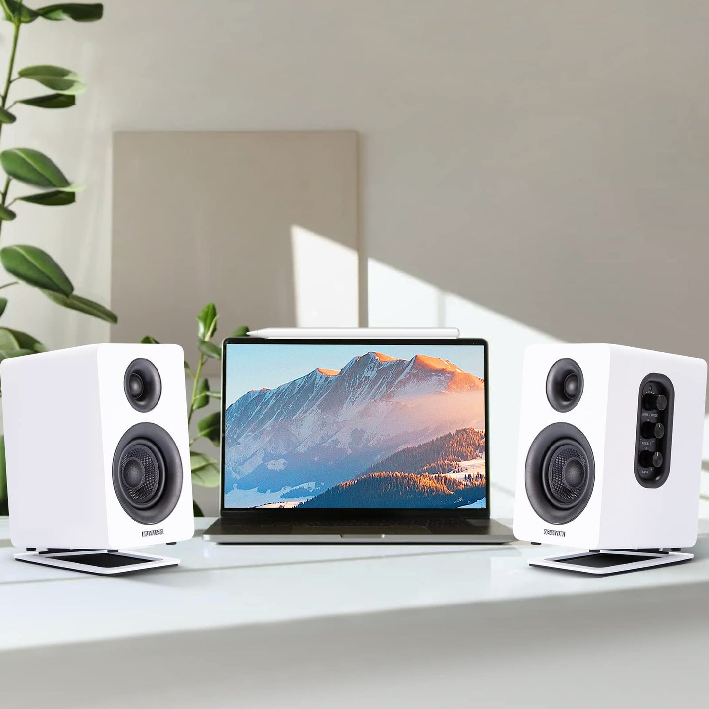Sanyun SW601 Metall Desktop Lautsprecher Ständer für 3inch Lautsprecher, geneigte Steeal für Computer PC Tischmonitor Lautsprecher, weiß (Paar)