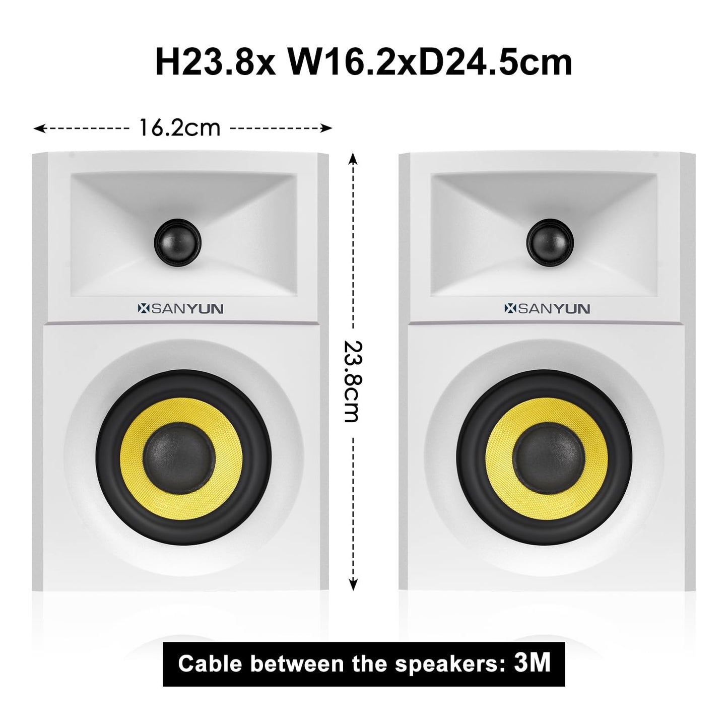 Sanyun SW205 80W 4” Aktive Bücherregal-Lautsprecher mit Holzgehäuse Innovative Außendesigns und fortschrittliche DSP-Chips – Optischer 3,5mm-Aux Bluetooth-5.4-Eingang – Fernbedienung (Paar, Weiß)