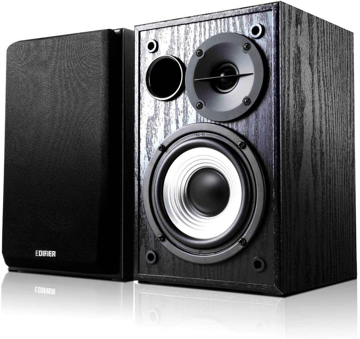 Edifier R980T Aktive 2.0 Lautsprechersystem Paar (24 Watt), 4" PC Regallautsprecher Studio Monitore für Computer --Schwarz
