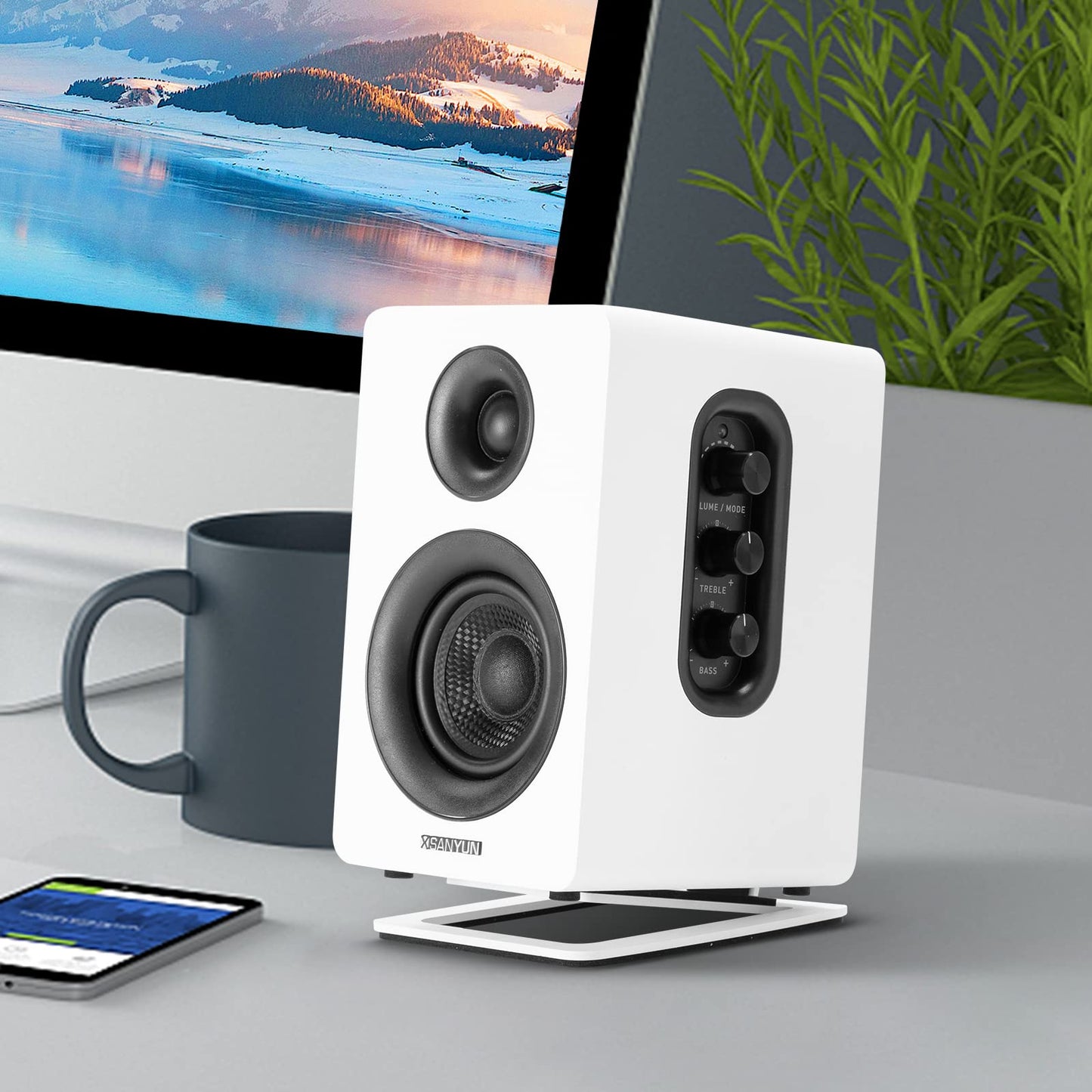Sanyun SW601 Metall Desktop Lautsprecher Ständer für 3inch Lautsprecher, geneigte Steeal für Computer PC Tischmonitor Lautsprecher, weiß (Paar)