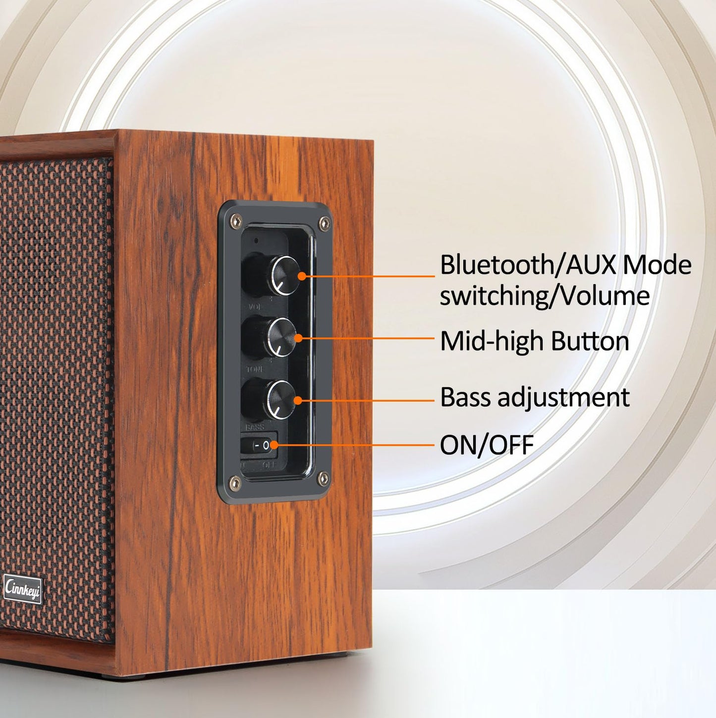 cinnkeyi 2.0 PC-Lautsprecher 40W aus Holz – Kräftiger Bass, Hi-Fi Stereo Sound, USB/Bluetooth, DSP Audio, Desktop Lautsprecher für Laptop & Computer (5201-EU)