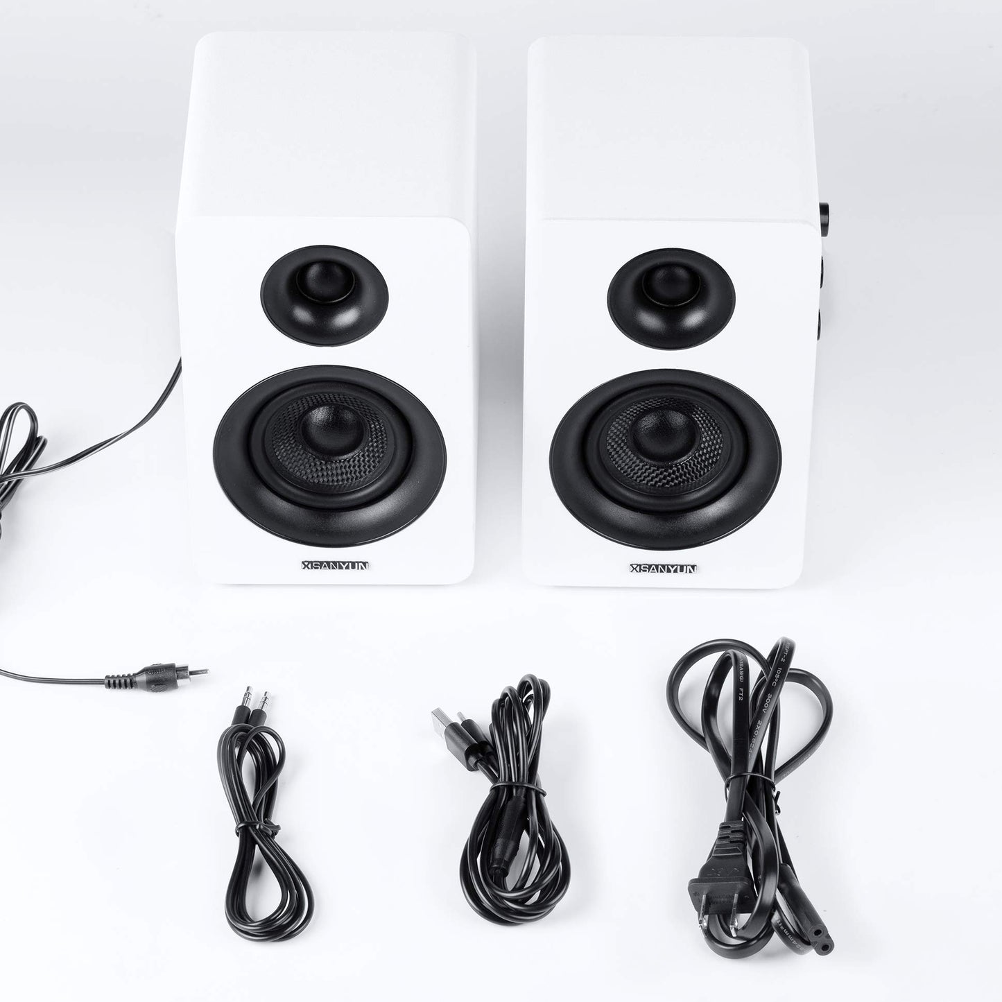 Sanyun SW208 3" Aktive Bluetooth 5.0 Regallautsprecher - 60W-Kohlefaser-Lautsprechereinheit - eingebauter 24-Bit-DAC - dynamischer 3D-Surroundsound – 2.0 Computer-PC-Monitor (Paar, weiß)