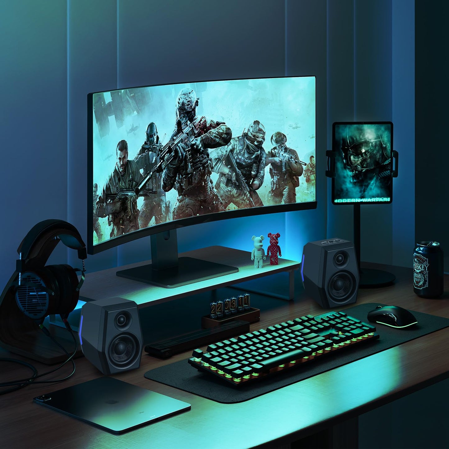 Sanyun SW209 36W 2.0 Computer Gaming PC Multimedia Lautsprecher, Mehrfacher EQ-Sound-Modus, Bluetooth 5.0 USB 3.5mm Aux Eingänge, RGB-Leuchten, für Laptop Desktop Monitor (Paar, Schwarz)