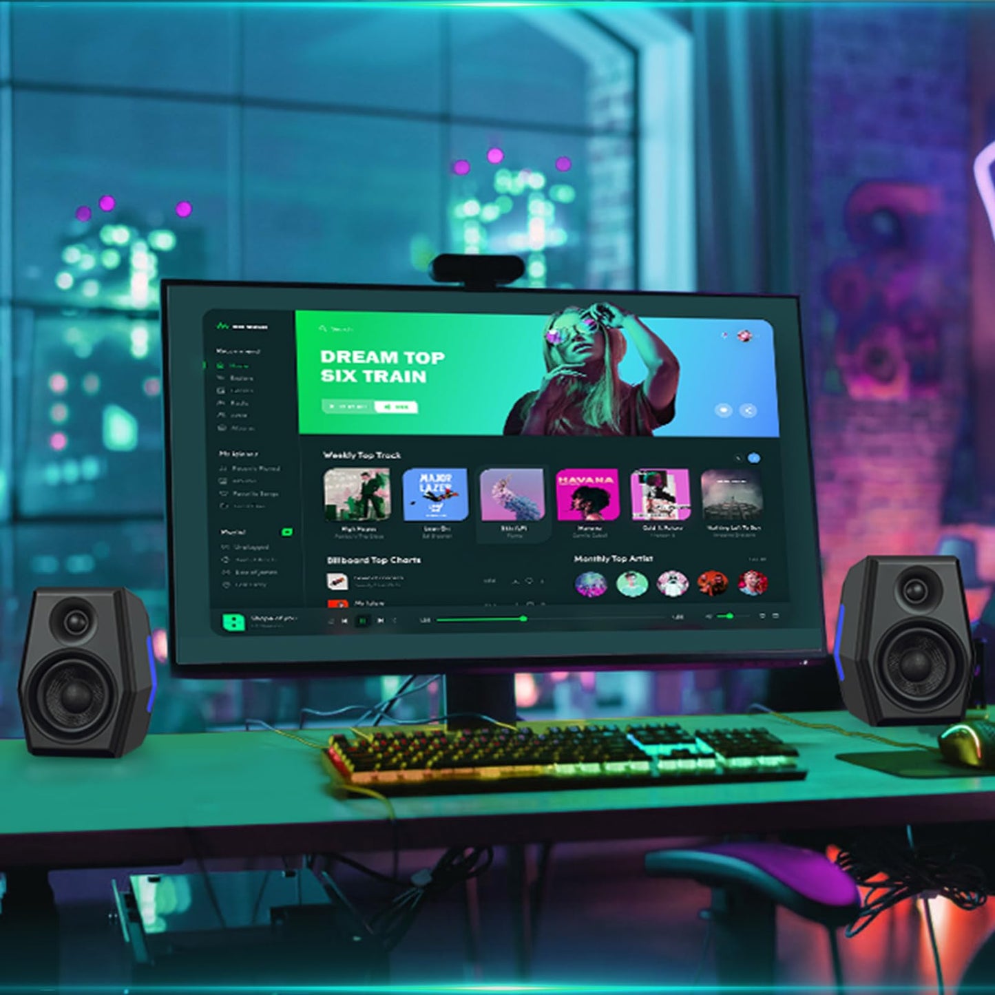 Sanyun SW209 36W 2.0 Computer Gaming PC Multimedia Lautsprecher, Mehrfacher EQ-Sound-Modus, Bluetooth 5.0 USB 3.5mm Aux Eingänge, RGB-Leuchten, für Laptop Desktop Monitor (Paar, Schwarz)