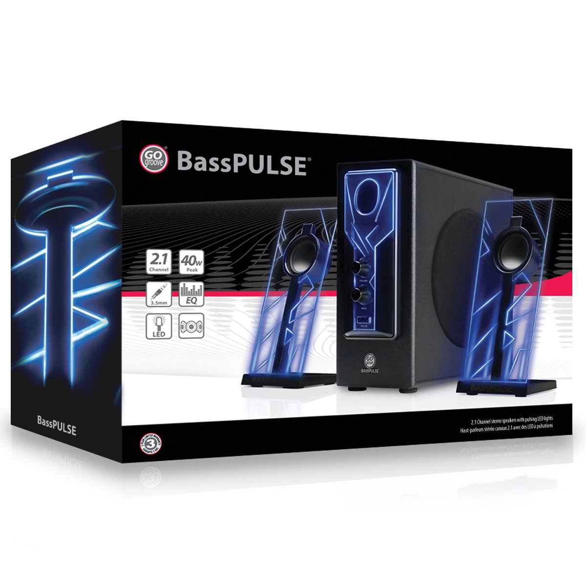 GOgroove 2.1 Soundsystem Computer Lautsprecher PC mit LED Effekt Desktop PC Lautsprecher 2.1 Anlage mit Subwoofer und blauen LED Highlights, Perfekt Geeignet für Stereo Gaming an Ihrem Computer - Blau