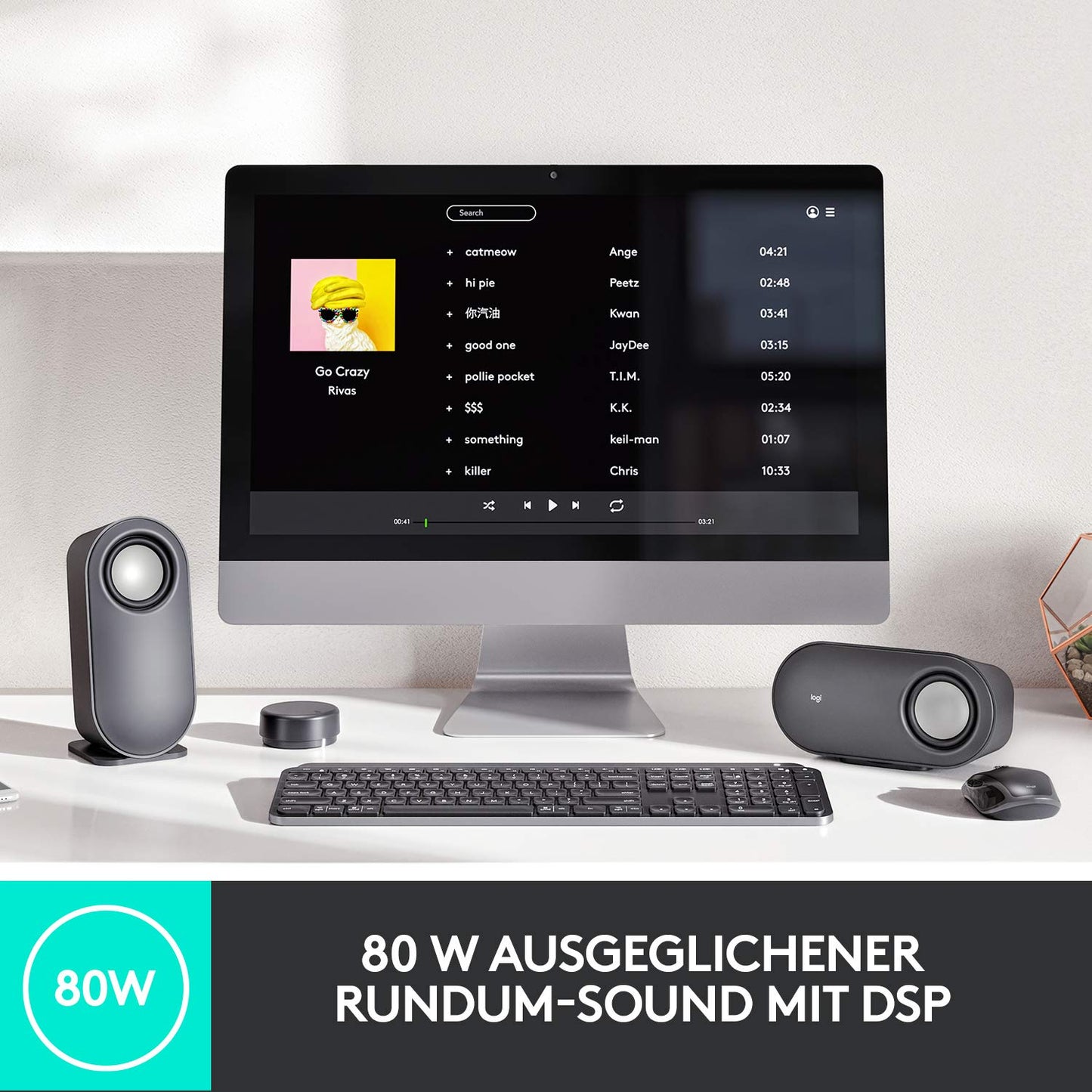 Logitech Z407 Bluetooth-Computerlautsprecher mit Subwoofer und kabelloser Steuerung, raumfüllendem Sound, Premium-Audio mit mehreren Eingängen, USB-Lautsprechern - Graphit