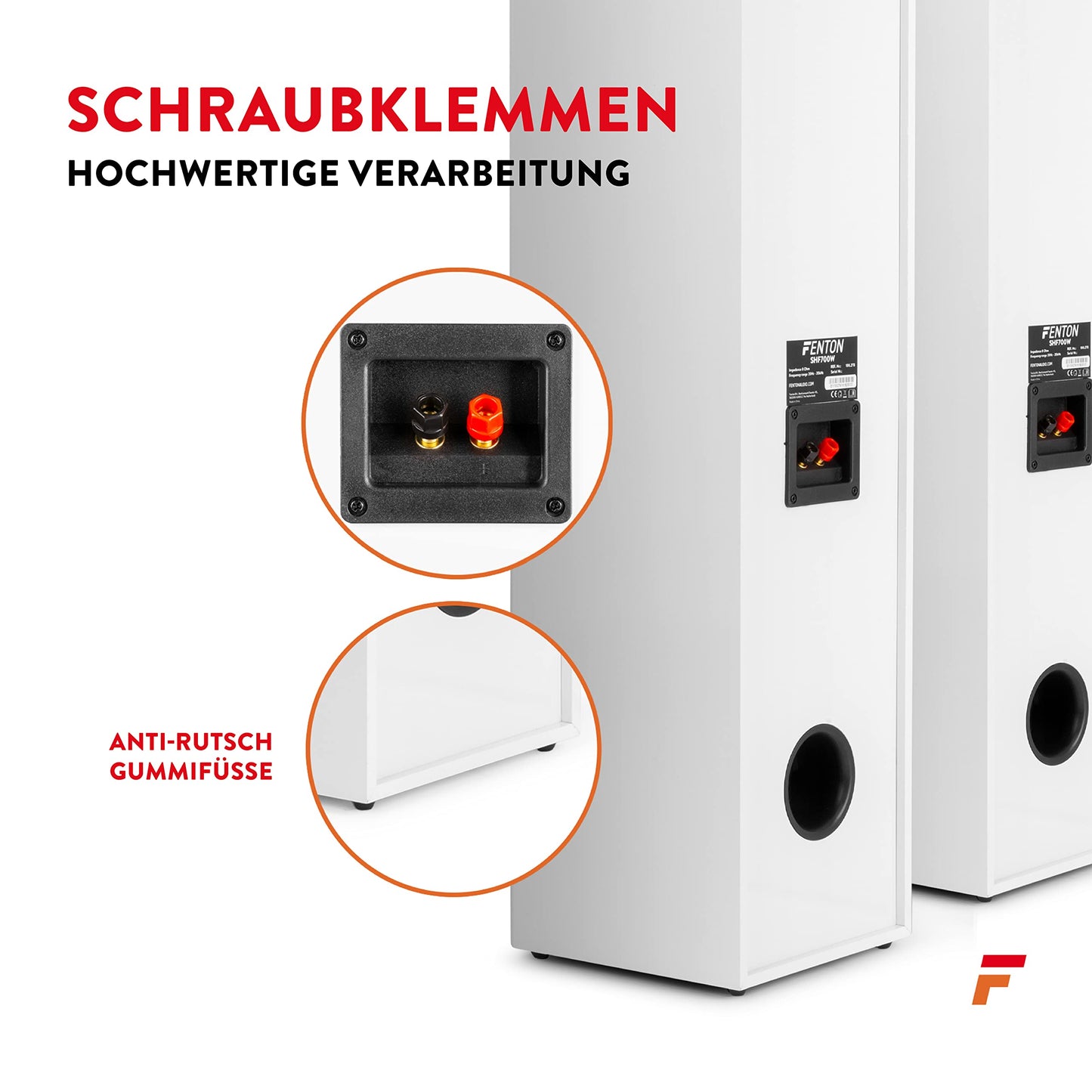 Fenton SHF700W - HiFi Lautsprecher Stereo Set für Ihre Heimkino HiFi Anlage, 400 Watt Standlautsprecher Paar, Passive Lautsprecher Boxen für TV, Stereo- und Surround-Sound-Systeme - Weiß