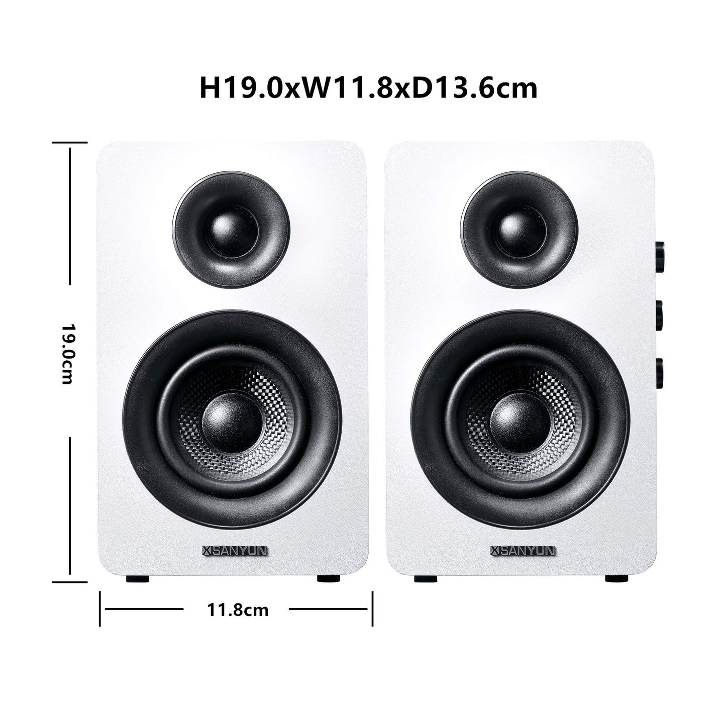 Sanyun SW208 3" Aktive Bluetooth 5.0 Regallautsprecher - 60W-Kohlefaser-Lautsprechereinheit - eingebauter 24-Bit-DAC - dynamischer 3D-Surroundsound – 2.0 Computer-PC-Monitor (Paar, weiß)