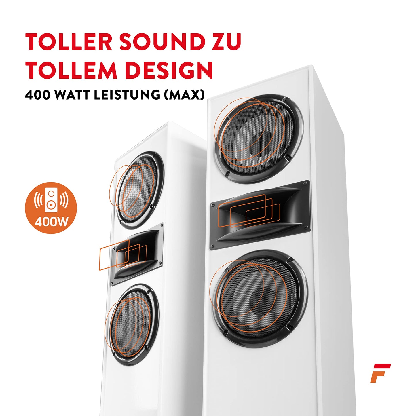 Fenton SHF700W - HiFi Lautsprecher Stereo Set für Ihre Heimkino HiFi Anlage, 400 Watt Standlautsprecher Paar, Passive Lautsprecher Boxen für TV, Stereo- und Surround-Sound-Systeme - Weiß