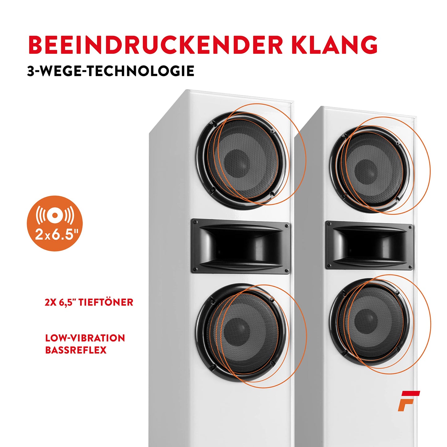 Fenton SHF700W - HiFi Lautsprecher Stereo Set für Ihre Heimkino HiFi Anlage, 400 Watt Standlautsprecher Paar, Passive Lautsprecher Boxen für TV, Stereo- und Surround-Sound-Systeme - Weiß
