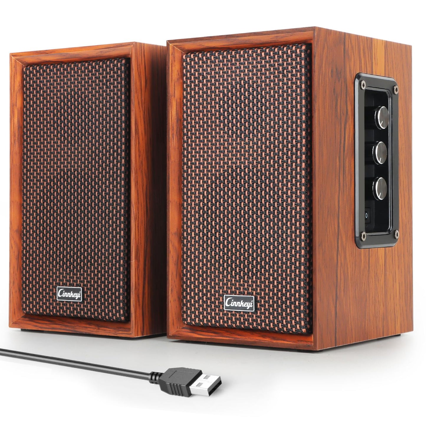 cinnkeyi 2.0 PC-Lautsprecher 40W aus Holz – Kräftiger Bass, Hi-Fi Stereo Sound, USB/Bluetooth, DSP Audio, Desktop Lautsprecher für Laptop & Computer (5201-EU)