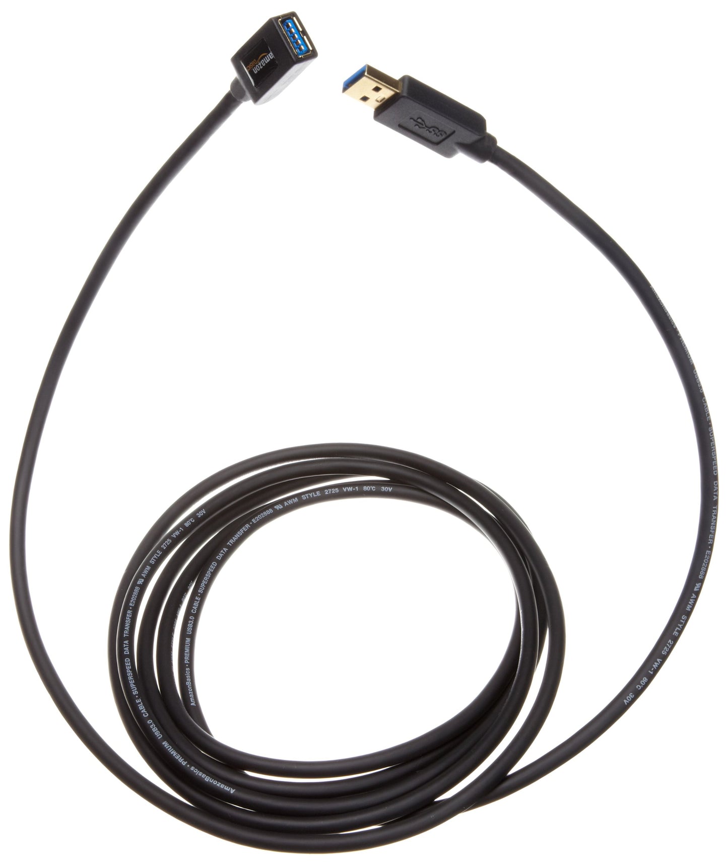 Amazon Basics - PC-Lautsprecher mit dynamischem Sound, USB-Betrieb, Schwarz, 1 Paar & USB 3.0-Verlängerungskabel (A-Stecker auf A-Buchse) 3 m (Abwärtskompatibilität zu USB 2.0 und 1.1)