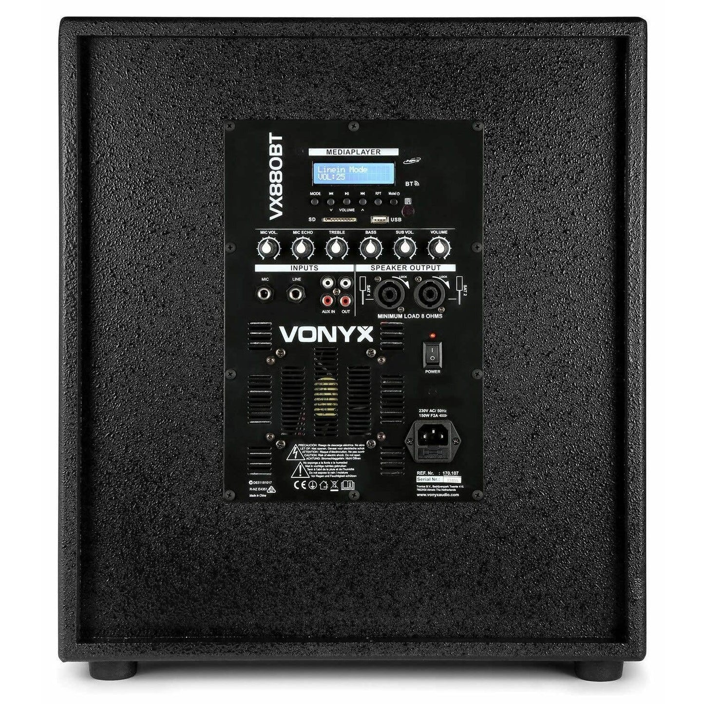 Vonyx VX880BT - Mobile PA Anlage Komplettset 2.1, Aktive Lautsprecher Boxen, 800 Watt DJ Boxen Set mit Stativen, MIC, Bluetooth, USB, SD, MP3 - PA Lautsprecher Aktiv Boxen, Musik Anlage - Schwarz