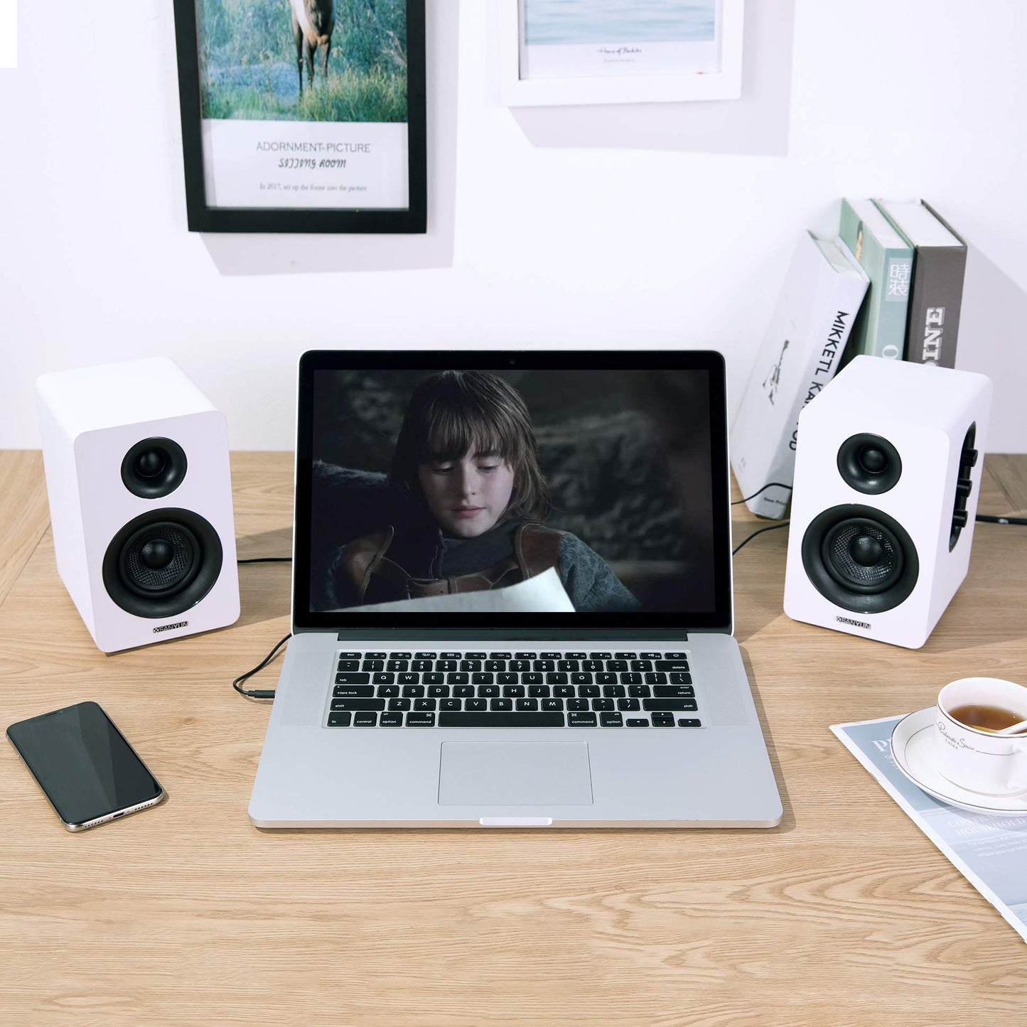 Sanyun SW208 3" Aktive Bluetooth 5.0 Regallautsprecher - 60W-Kohlefaser-Lautsprechereinheit - eingebauter 24-Bit-DAC - dynamischer 3D-Surroundsound – 2.0 Computer-PC-Monitor (Paar, weiß)