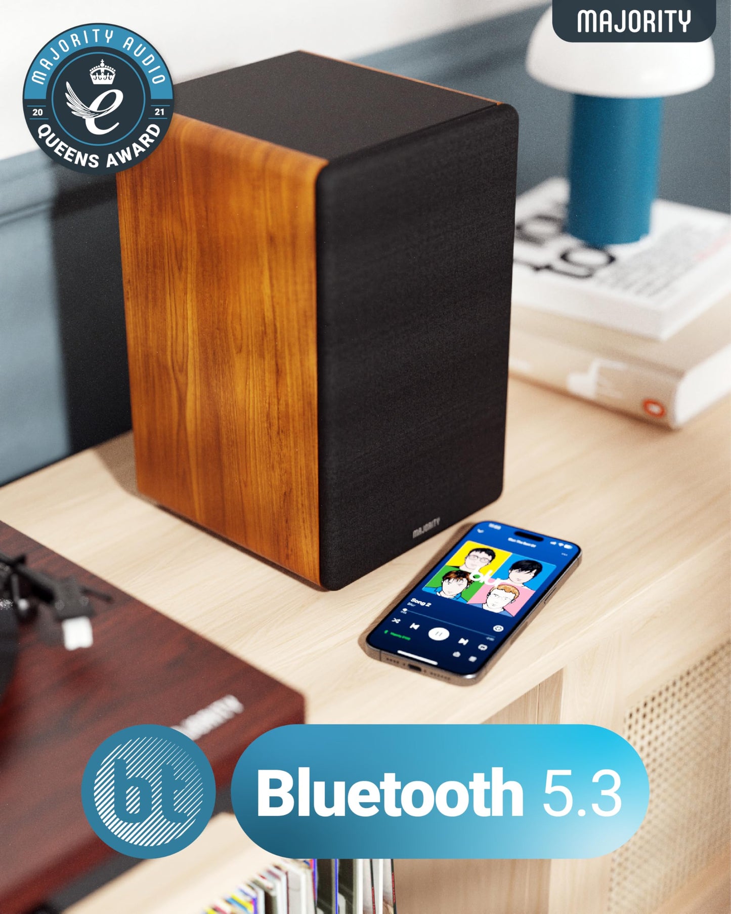 MAJORITY D100 Bluetooth Lautsprecher Boxen für Stereoanlage | 100W Regallautsprecher | Xtra BASS Aktivlautsprecher | HDMI ARC Speaker | Premium-Holz Regal-Lautsprecher | Studio HiFi Lautsprecher