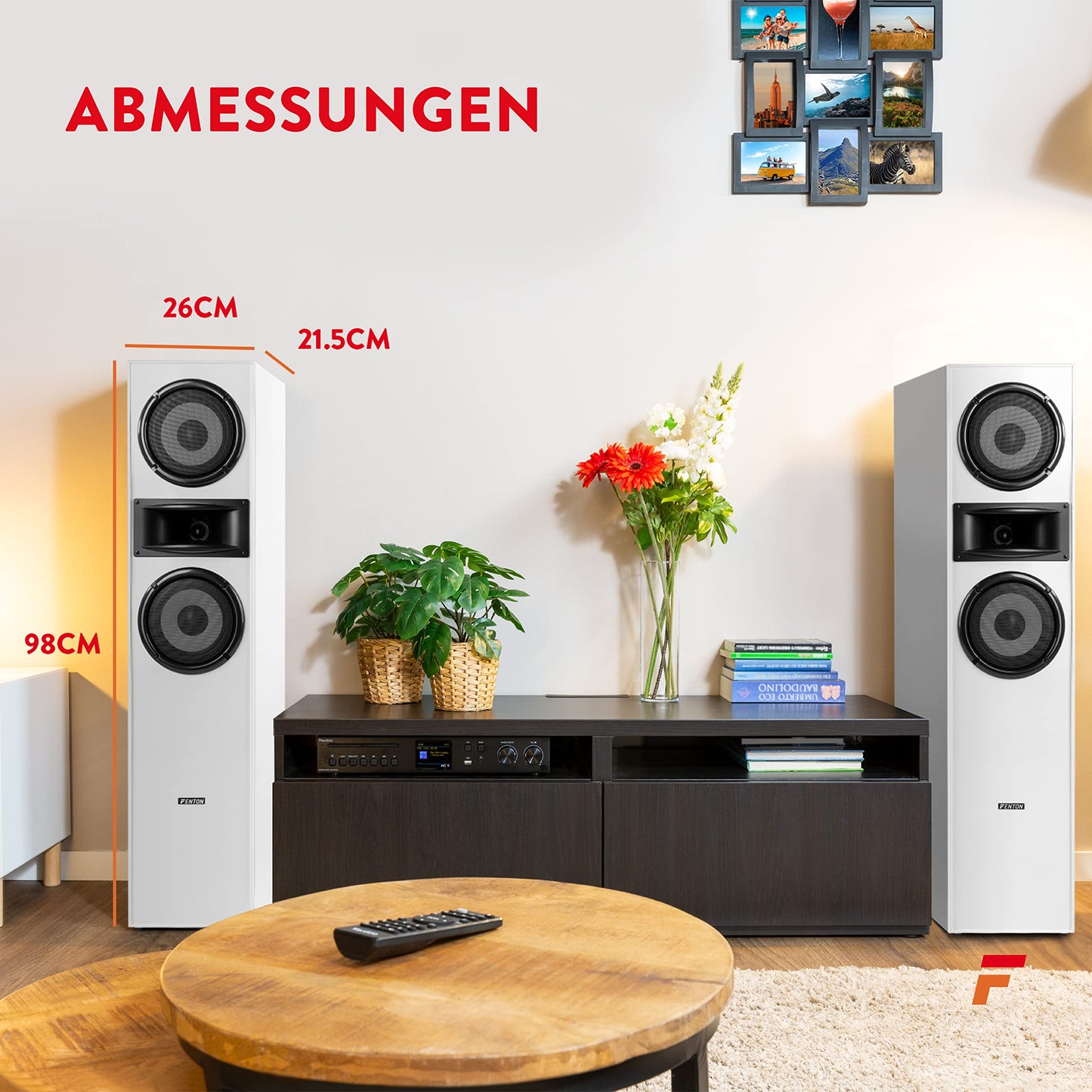 Fenton SHF700W - HiFi Lautsprecher Stereo Set für Ihre Heimkino HiFi Anlage, 400 Watt Standlautsprecher Paar, Passive Lautsprecher Boxen für TV, Stereo- und Surround-Sound-Systeme - Weiß