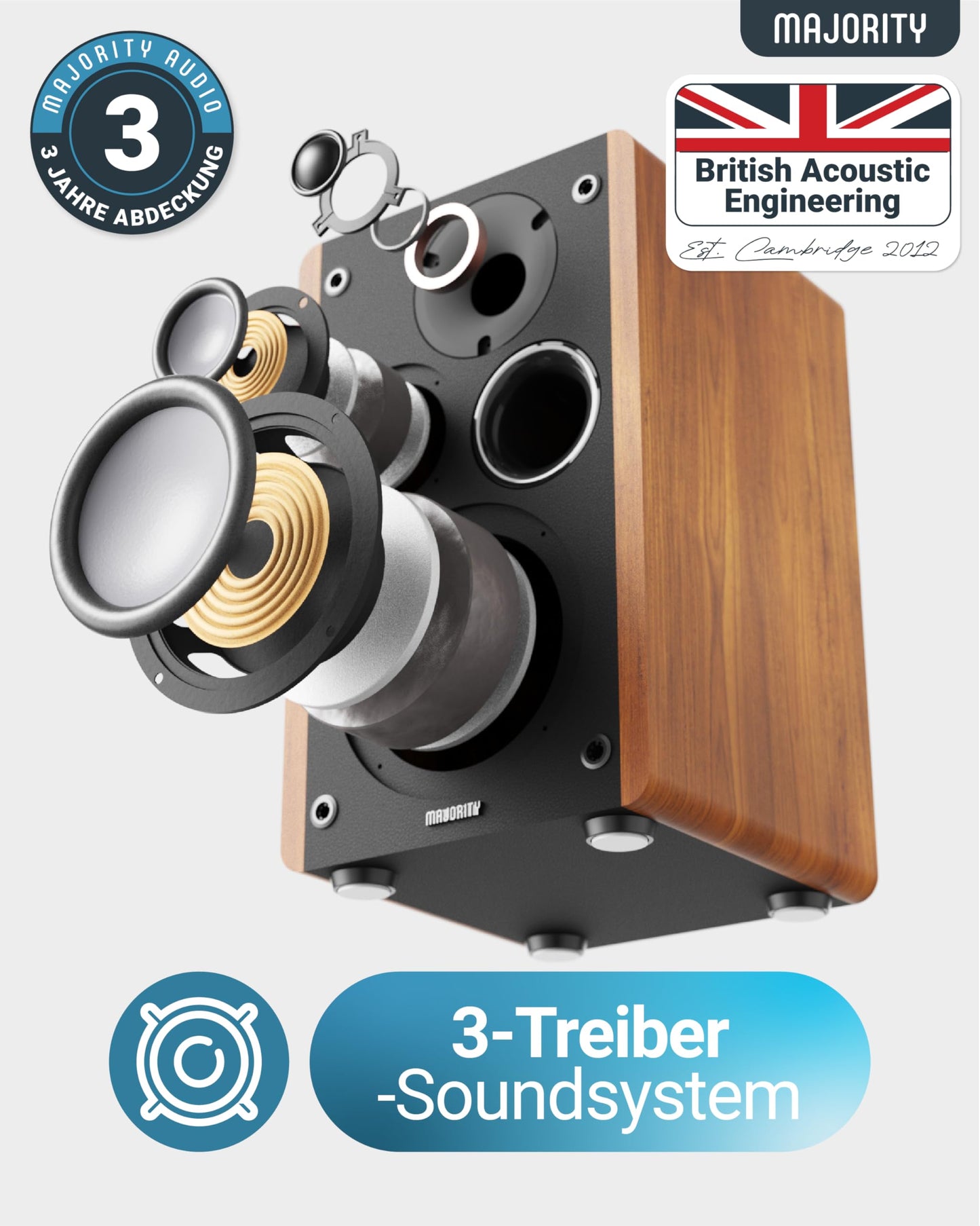 MAJORITY D100 Bluetooth Lautsprecher Boxen für Stereoanlage | 100W Regallautsprecher | Xtra BASS Aktivlautsprecher | HDMI ARC Speaker | Premium-Holz Regal-Lautsprecher | Studio HiFi Lautsprecher