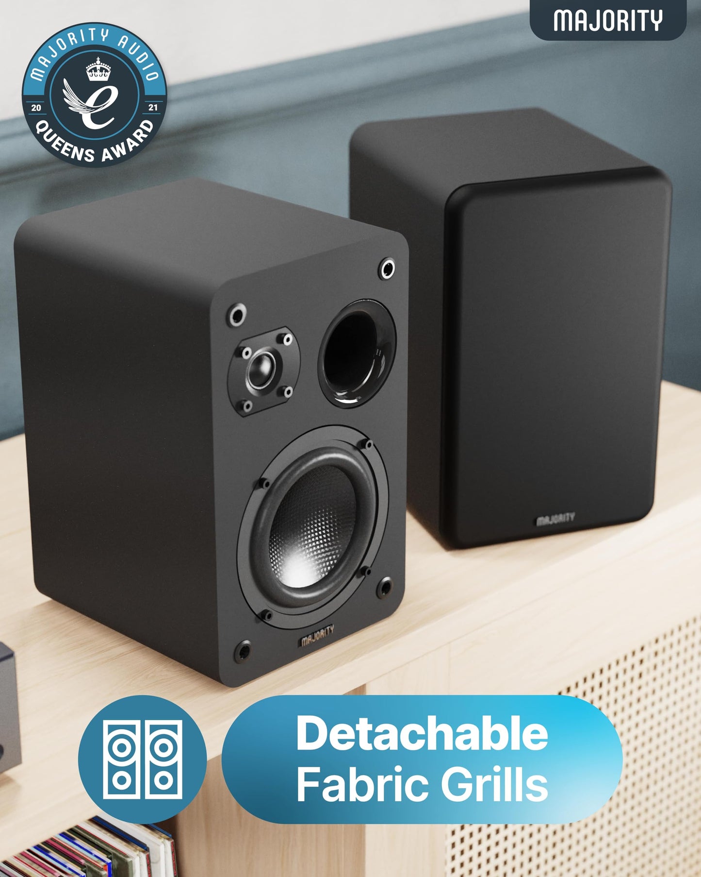 MAJORITY D70X Lautsprecher Boxen | 2 x 30W Regallautsprecher Passiv | HiFi Lautsprecher Doppeltreibern Lautsprechermembranen aus Kohlefaser | DJ Boxen 6ฮฉ Impedanz & 40HZ-20KHZ Frequenzgang (Schwarz)