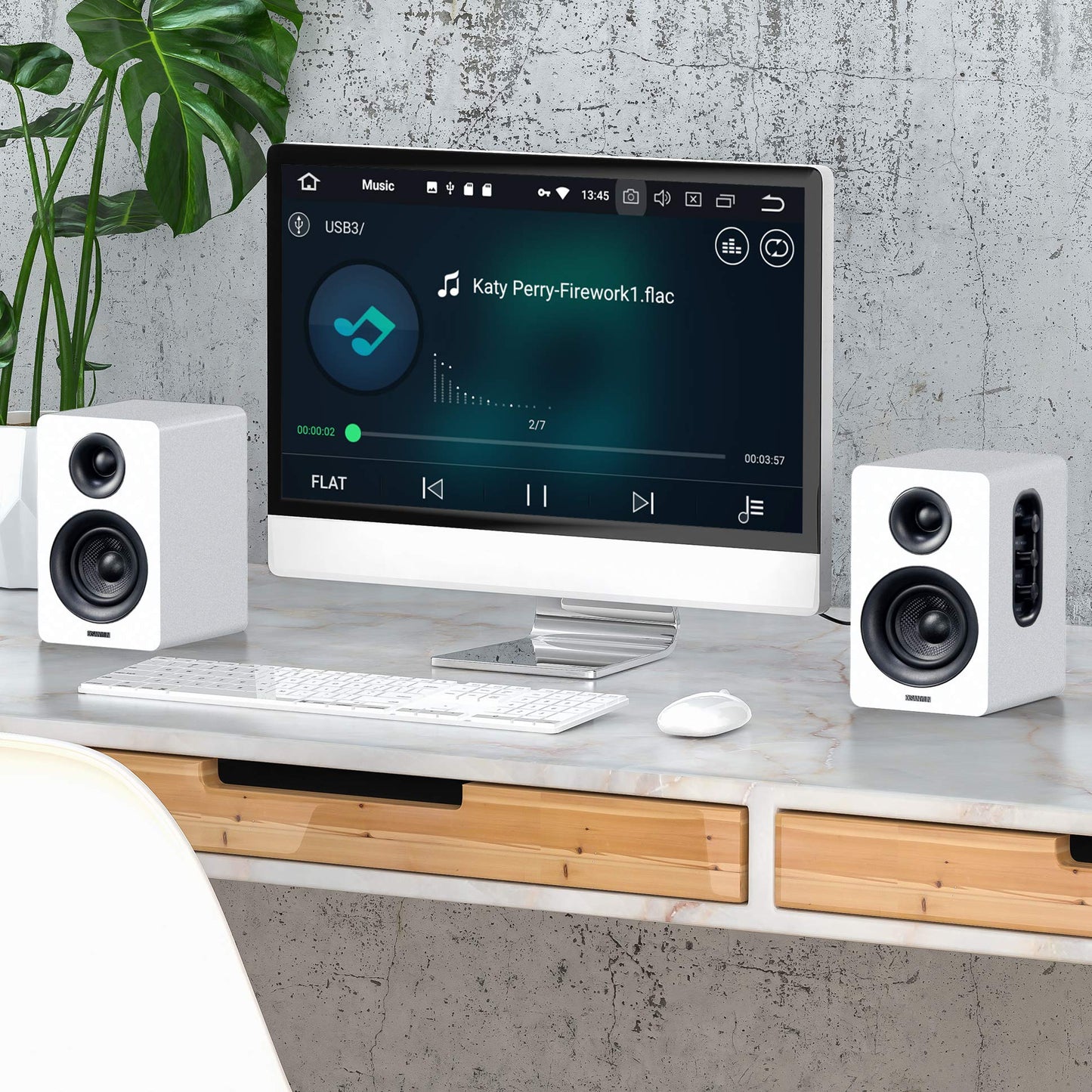 Sanyun SW208 3" Aktive Bluetooth 5.0 Regallautsprecher - 60W-Kohlefaser-Lautsprechereinheit - eingebauter 24-Bit-DAC - dynamischer 3D-Surroundsound – 2.0 Computer-PC-Monitor (Paar, weiß)