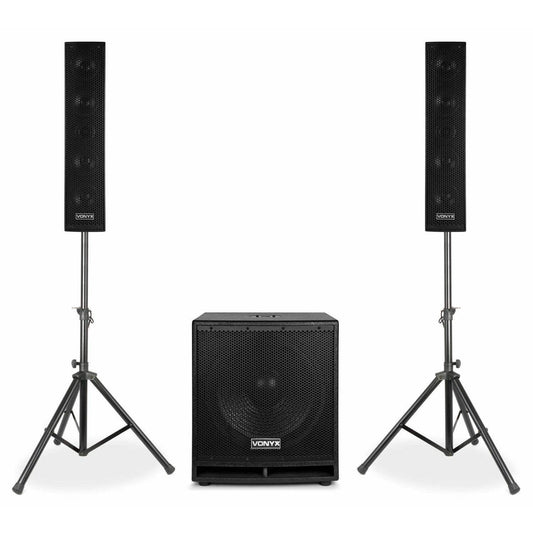 Vonyx VX880BT - Mobile PA Anlage Komplettset 2.1, Aktive Lautsprecher Boxen, 800 Watt DJ Boxen Set mit Stativen, MIC, Bluetooth, USB, SD, MP3 - PA Lautsprecher Aktiv Boxen, Musik Anlage - Schwarz