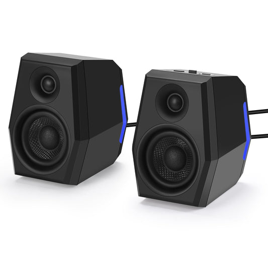 Sanyun SW209 36W 2.0 Computer Gaming PC Multimedia Lautsprecher, Mehrfacher EQ-Sound-Modus, Bluetooth 5.0 USB 3.5mm Aux Eingänge, RGB-Leuchten, für Laptop Desktop Monitor (Paar, Schwarz)