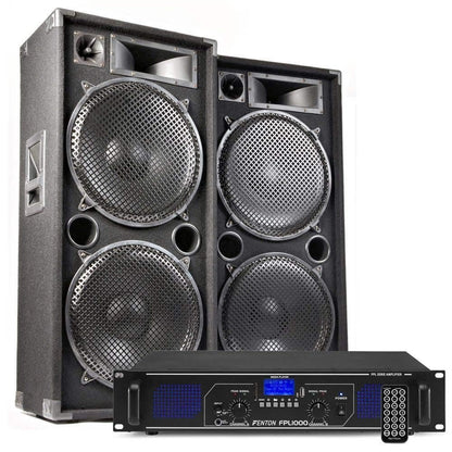 MAX215 PA Lautsprecher Set 4000 W mit Bluetooth Verstärker & 2X 3‑Wege 15″ DJ Lautsprecher, FPL1000 Bluetooth Verstärker mit USB/SD Player & Fernbedienung, inkl. Kabel - Plug & Play Musikanlage