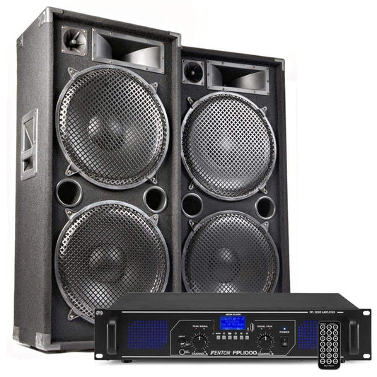 MAX215 PA Lautsprecher Set 4000 W mit Bluetooth Verstärker & 2X 3‑Wege 15″ DJ Lautsprecher, FPL1000 Bluetooth Verstärker mit USB/SD Player & Fernbedienung, inkl. Kabel - Plug & Play Musikanlage