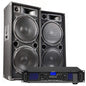 MAX215 PA Lautsprecher Set 4000 W mit Bluetooth Verstärker & 2X 3‑Wege 15″ DJ Lautsprecher, FPL1000 Bluetooth Verstärker mit USB/SD Player & Fernbedienung, inkl. Kabel - Plug & Play Musikanlage