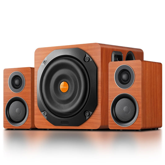 Elimavi PC Lautsprecher mit Subwoofer, 2.1 Soundsystem with Dual Satellites, TV Soundsystem mit 6,5″ Woofer, 1″ Hochtöner und 3″ Mitteltöner, EU-/Deutscher Stecker, Multiple Audio Inputs