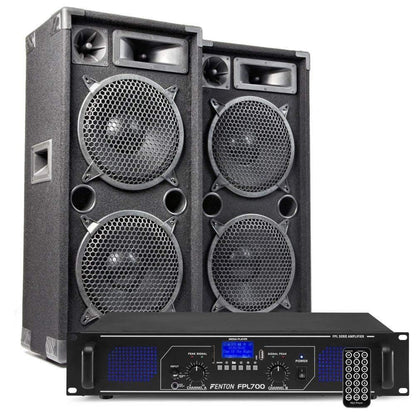 MAX210 PA Anlage Set – 2000W Bluetooth Verstärker & 2x DJ Lautsprecher, USB/SD, Fernbedienung, Plug & Play Musikanlage