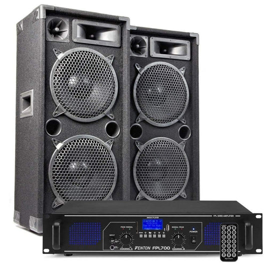MAX210 PA Anlage Set – 2000W Bluetooth Verstärker & 2x DJ Lautsprecher, USB/SD, Fernbedienung, Plug & Play Musikanlage