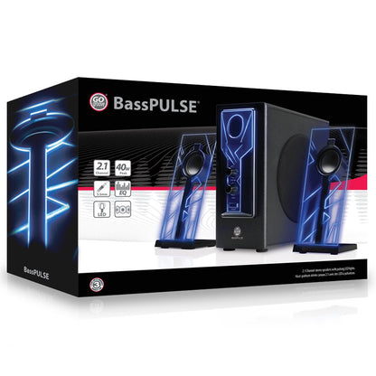 GOgroove 2.1 Soundsystem Computer Lautsprecher PC mit LED Effekt Desktop PC Lautsprecher 2.1 Anlage mit Subwoofer und blauen LED Highlights, Perfekt Geeignet für Stereo Gaming an Ihrem Computer - Blau