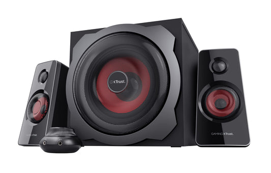 Trust Gaming GXT 38 2.1 Gaming Lautsprechersystem mit Subwoofer (für Smartphone/PC- Tablet, 120 Watt), 19023, Schwarz/Rot