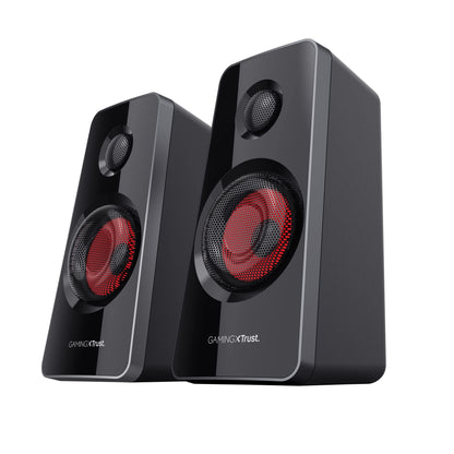Trust Gaming GXT 38 2.1 Gaming Lautsprechersystem mit Subwoofer (für Smartphone/PC- Tablet, 120 Watt), 19023, Schwarz/Rot