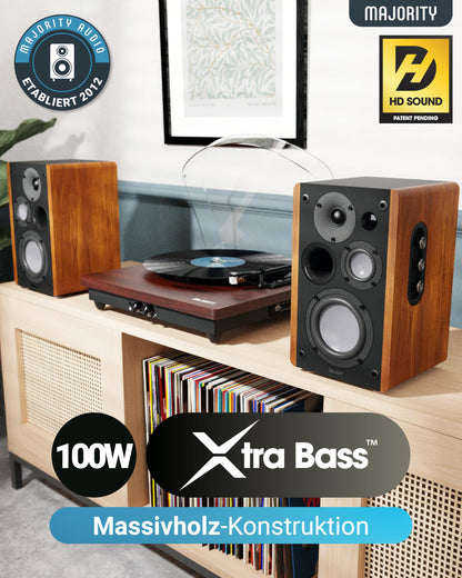 MAJORITY D100 Bluetooth Lautsprecher Boxen für Stereoanlage | 100W Regallautsprecher | Xtra BASS Aktivlautsprecher | HDMI ARC Speaker | Premium-Holz Regal-Lautsprecher | Studio HiFi Lautsprecher