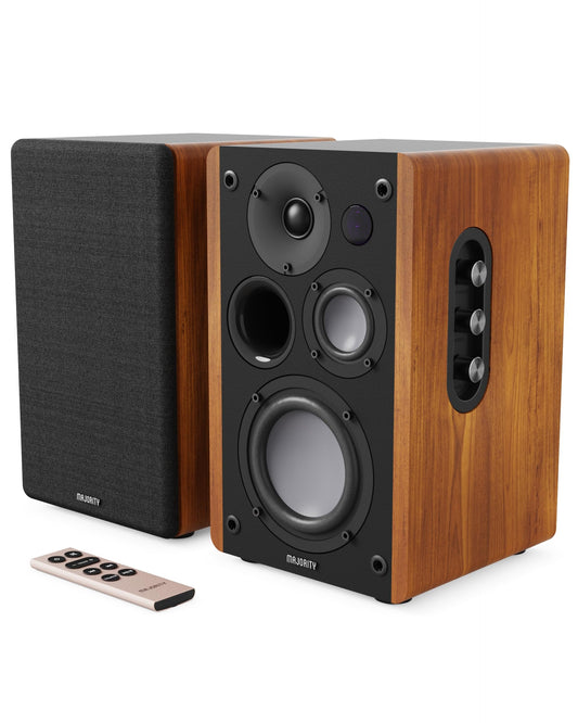 MAJORITY D100 Bluetooth Lautsprecher Boxen für Stereoanlage | 100W Regallautsprecher | Xtra BASS Aktivlautsprecher | HDMI ARC Speaker | Premium-Holz Regal-Lautsprecher | Studio HiFi Lautsprecher