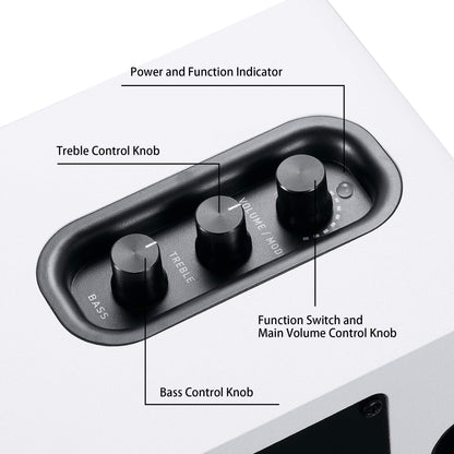 Sanyun SW208 3" Aktive Bluetooth 5.0 Regallautsprecher - 60W-Kohlefaser-Lautsprechereinheit - eingebauter 24-Bit-DAC - dynamischer 3D-Surroundsound – 2.0 Computer-PC-Monitor (Paar, weiß)