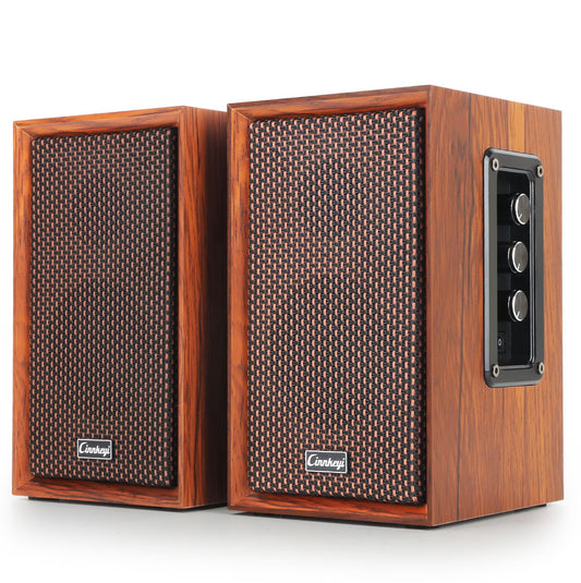 cinnkeyi 2.0 PC-Lautsprecher 40W aus Holz – Kräftiger Bass, Hi-Fi Stereo Sound, USB/Bluetooth, DSP Audio, Desktop Lautsprecher für Laptop & Computer (5201-EU)